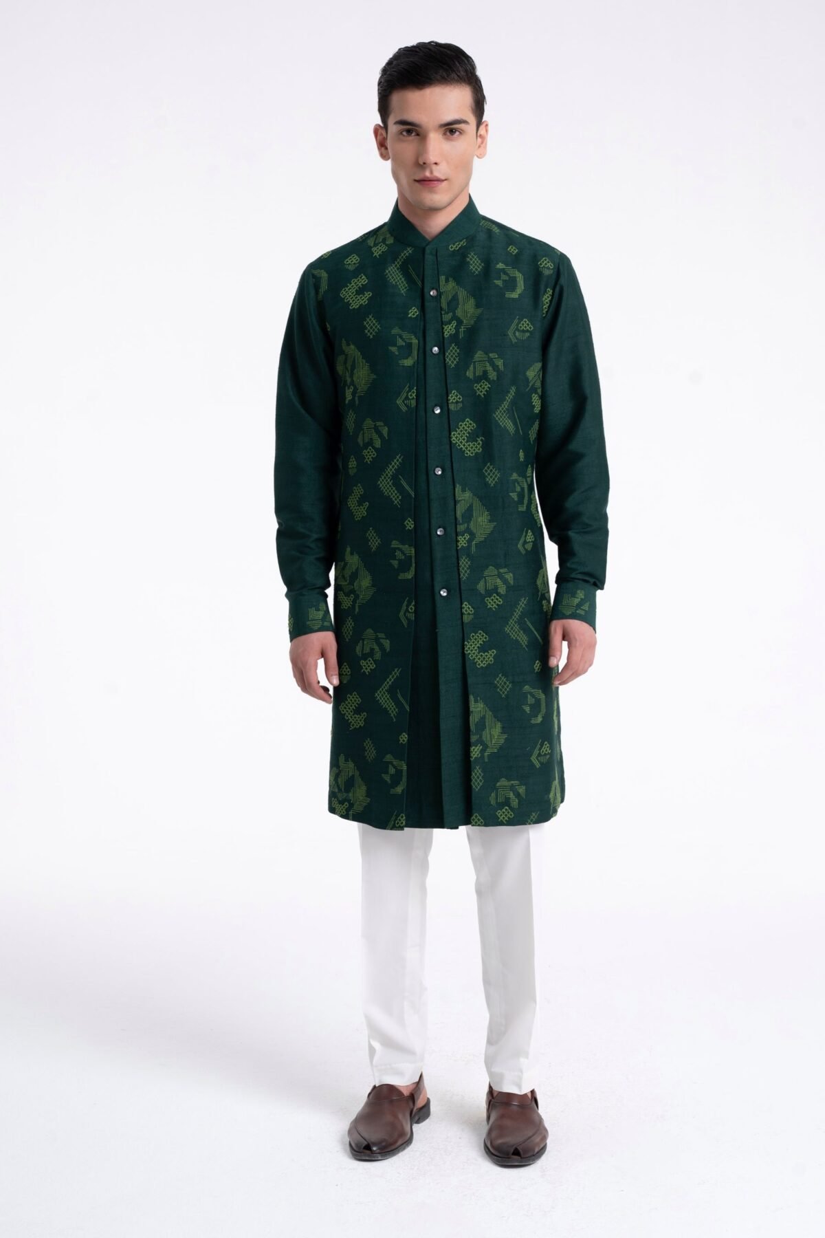 Bottle green embroidered contemporary kurta set