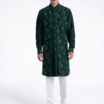 Bottle green embroidered contemporary kurta set