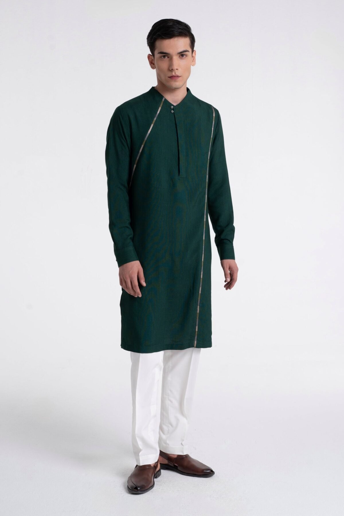 Bottle green thread embroidered kurta set