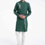 Forest green embroidered cotton silk kurta set