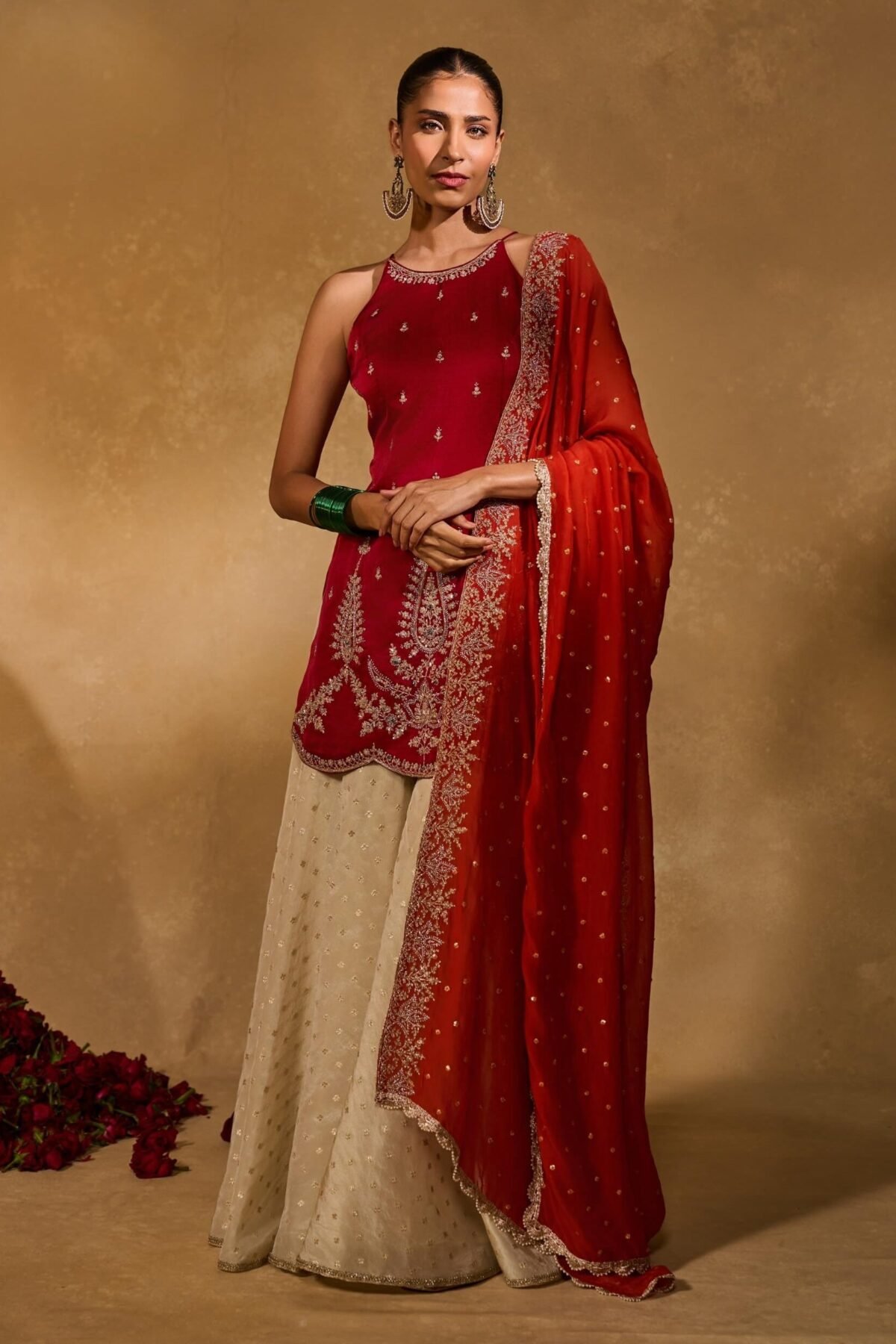 Ambi red orange kurta and flared pant set