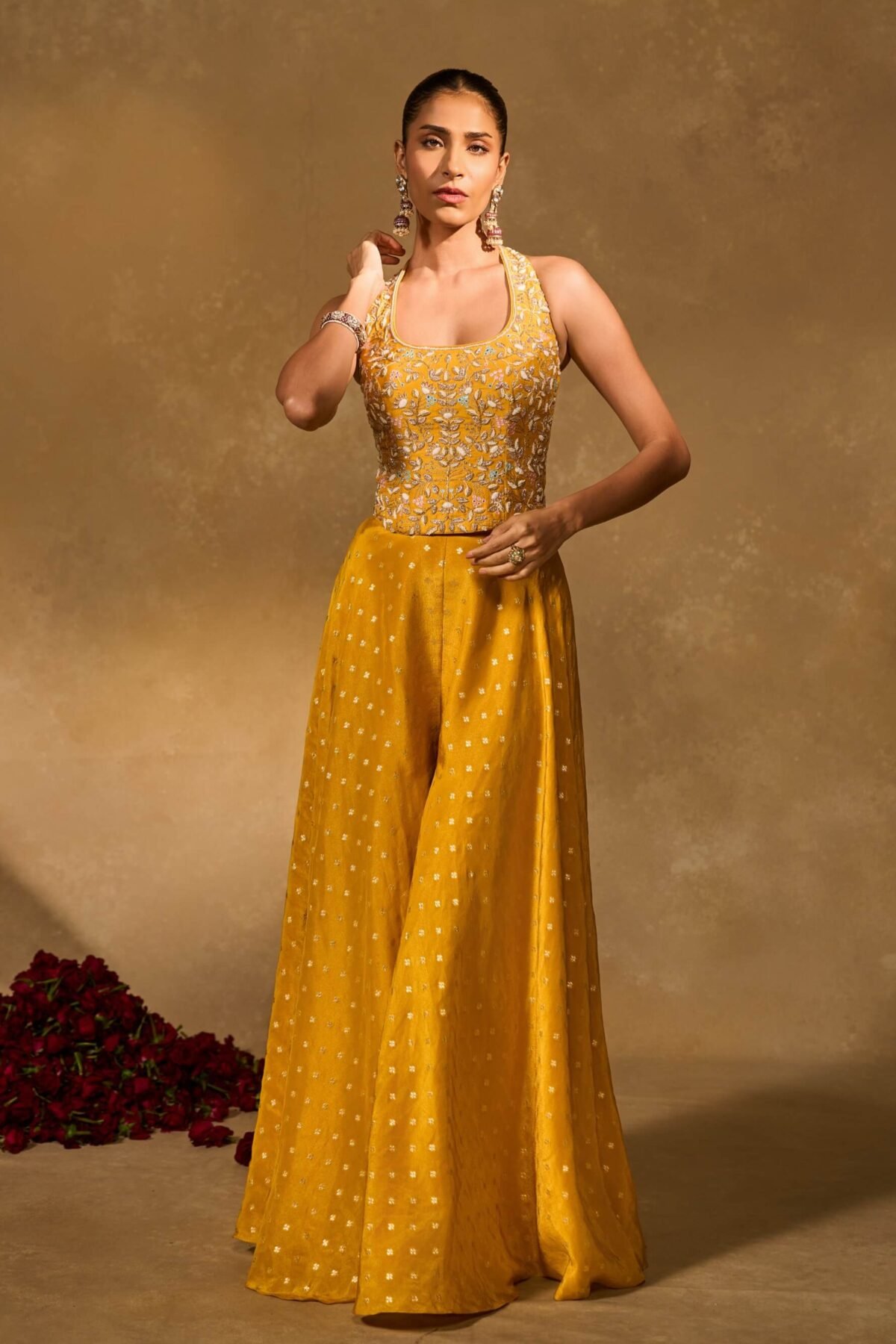 Riz yellow kurta and flared pant set