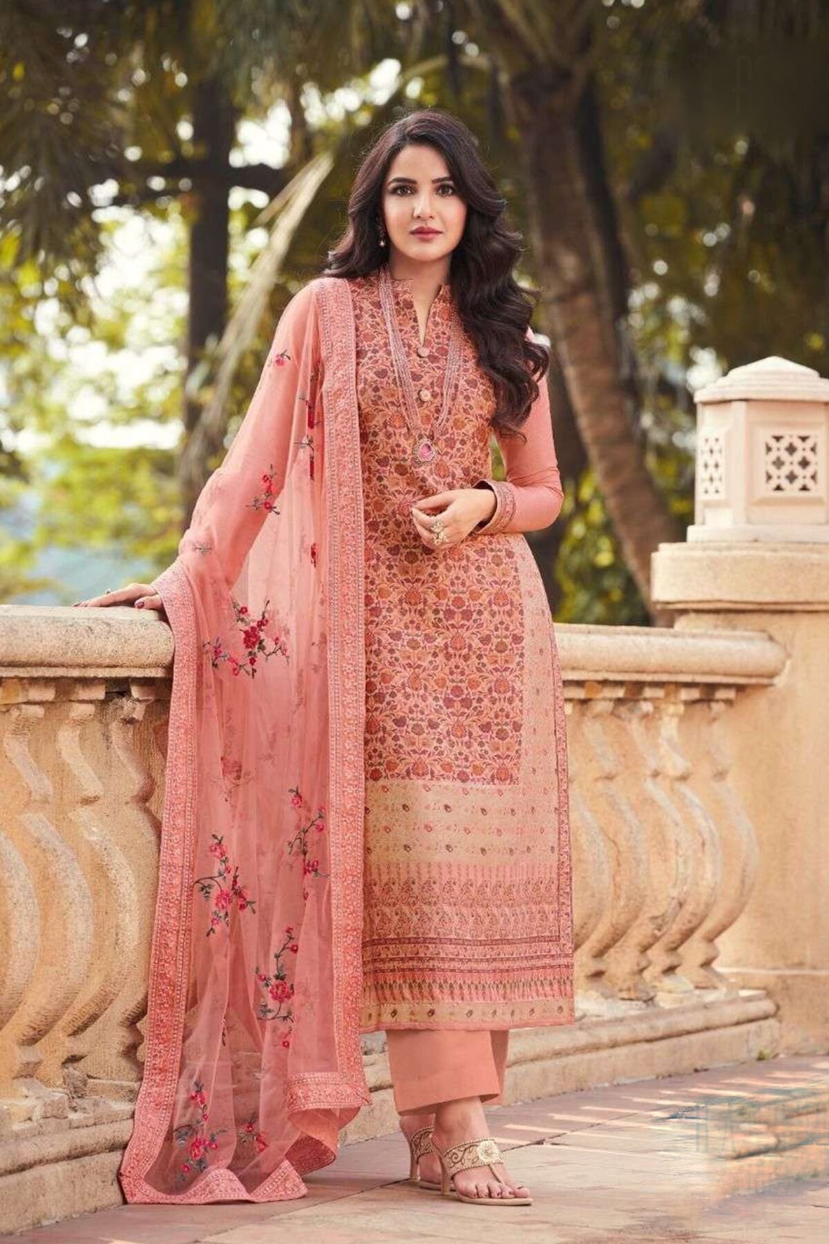 Designer Peach Salwar Kameez for Evening Events