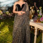 Midnight frost silver black drape sari and corset