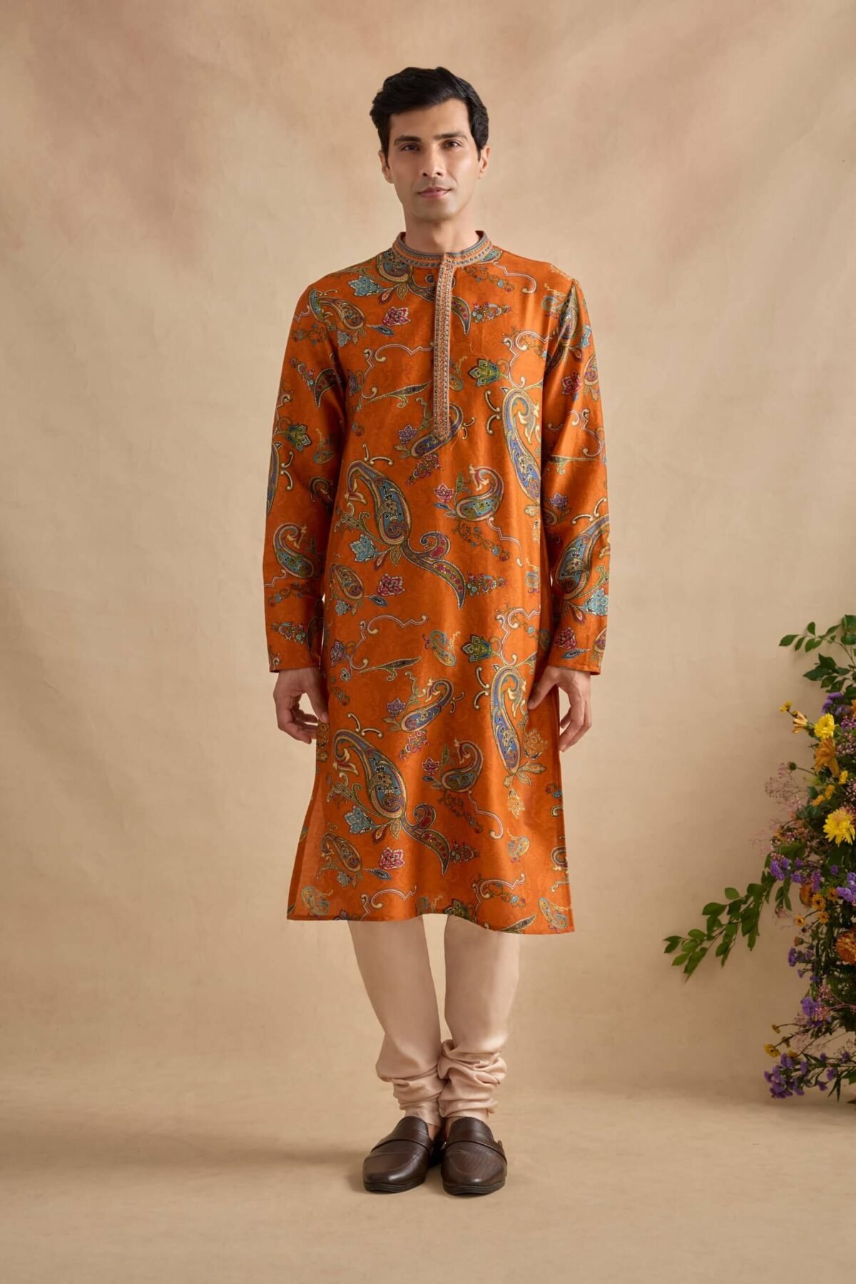 Adhyan tangerine kurta with churidar
