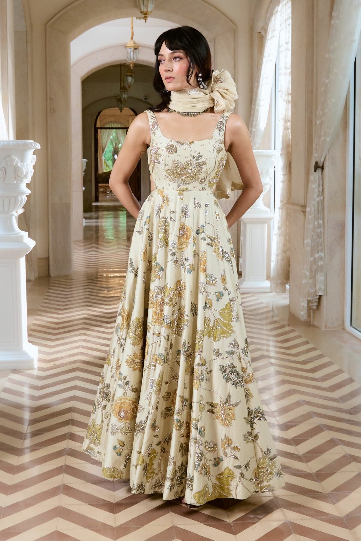 Ivory chiniya silk anarkali and dupatta