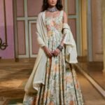 Ivory with multi floral anarkali and dupatta
