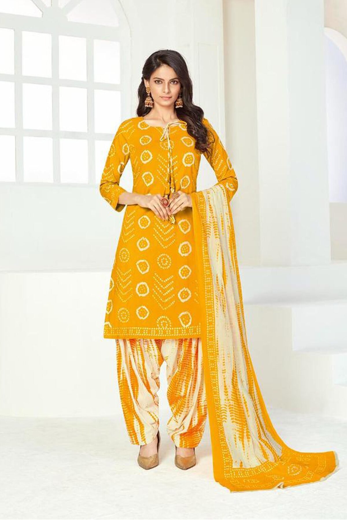 Yellow Floral Cotton Patiala Salwar Kameez ? USA