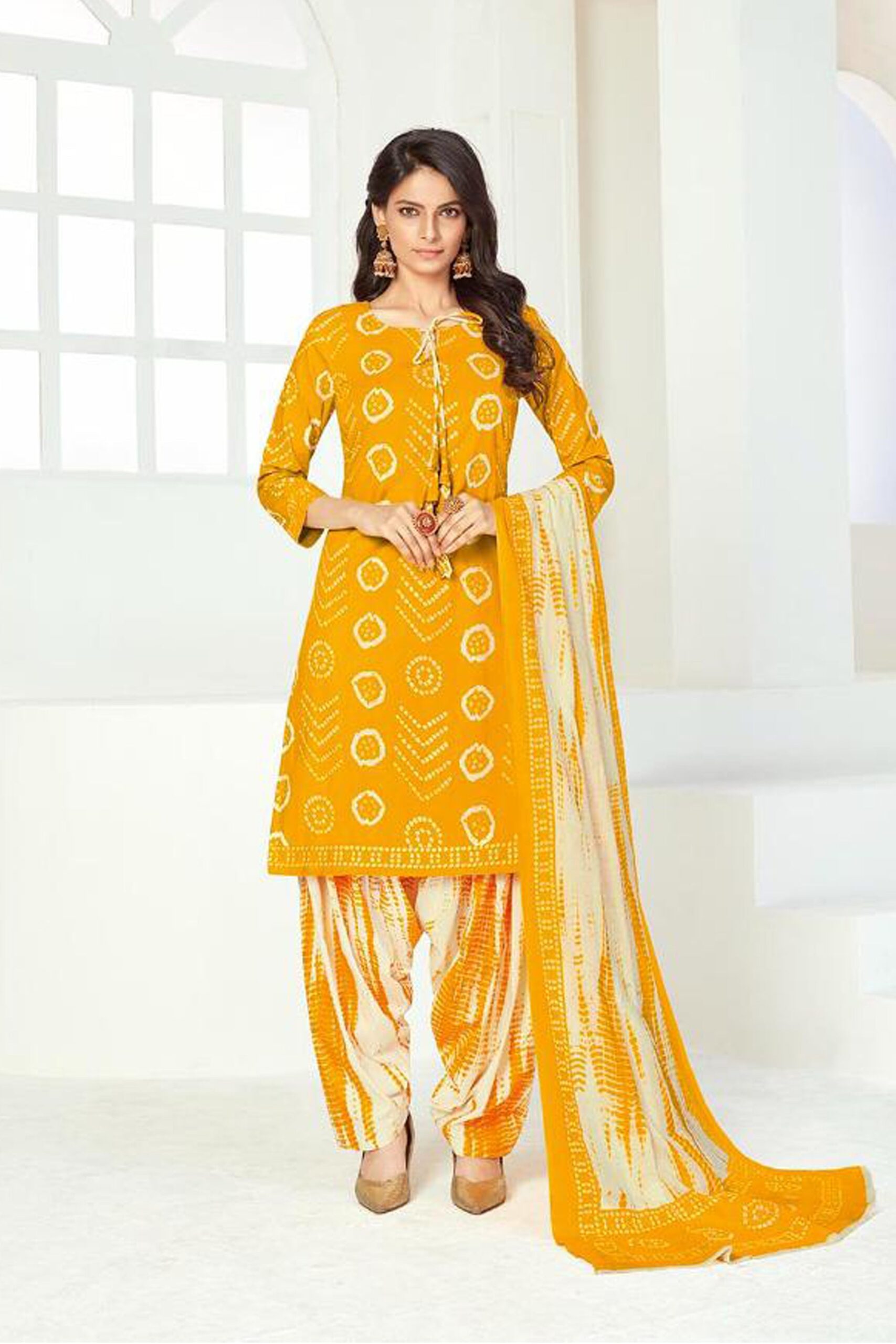 Yellow Floral Cotton Patiala Salwar Kameez ? USA