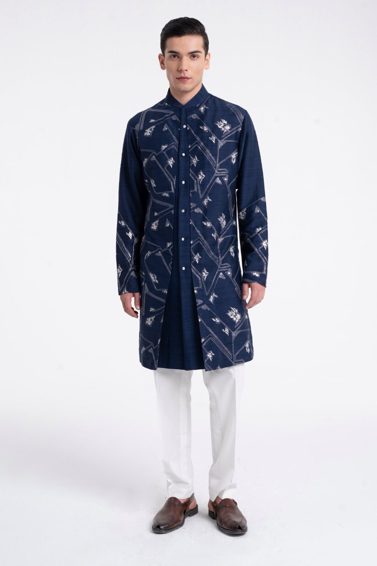 Navy embroidered contemporary kurta set