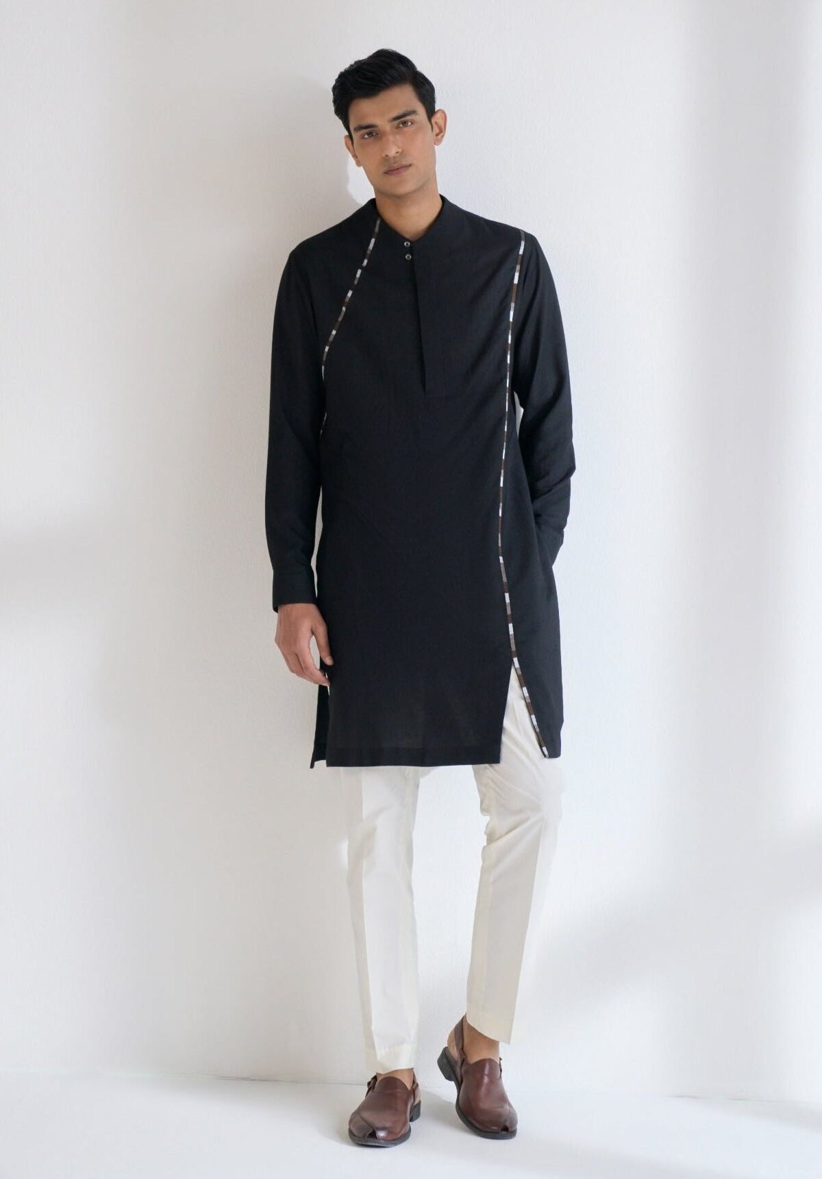 Black thread embroidered kurta set