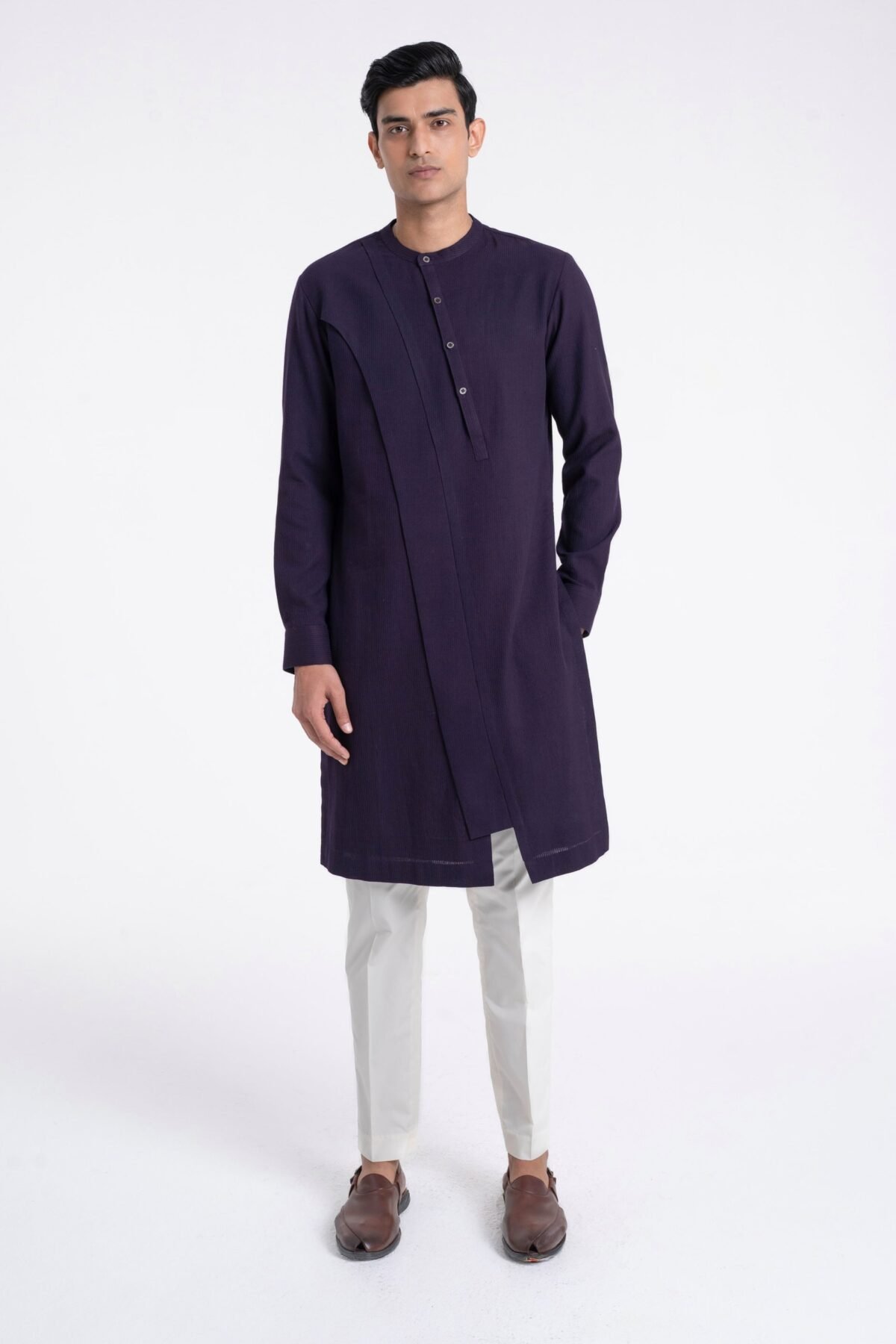 Midnight purple diagonal curve panel kurta set