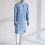 Mineral blue diagonal curve panel kurta set