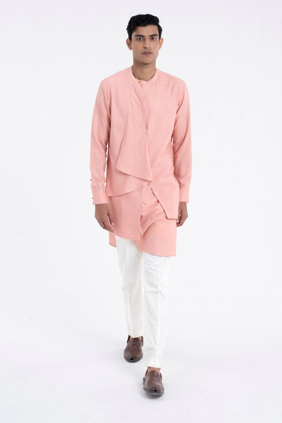 Onion pink layered drape kurta set