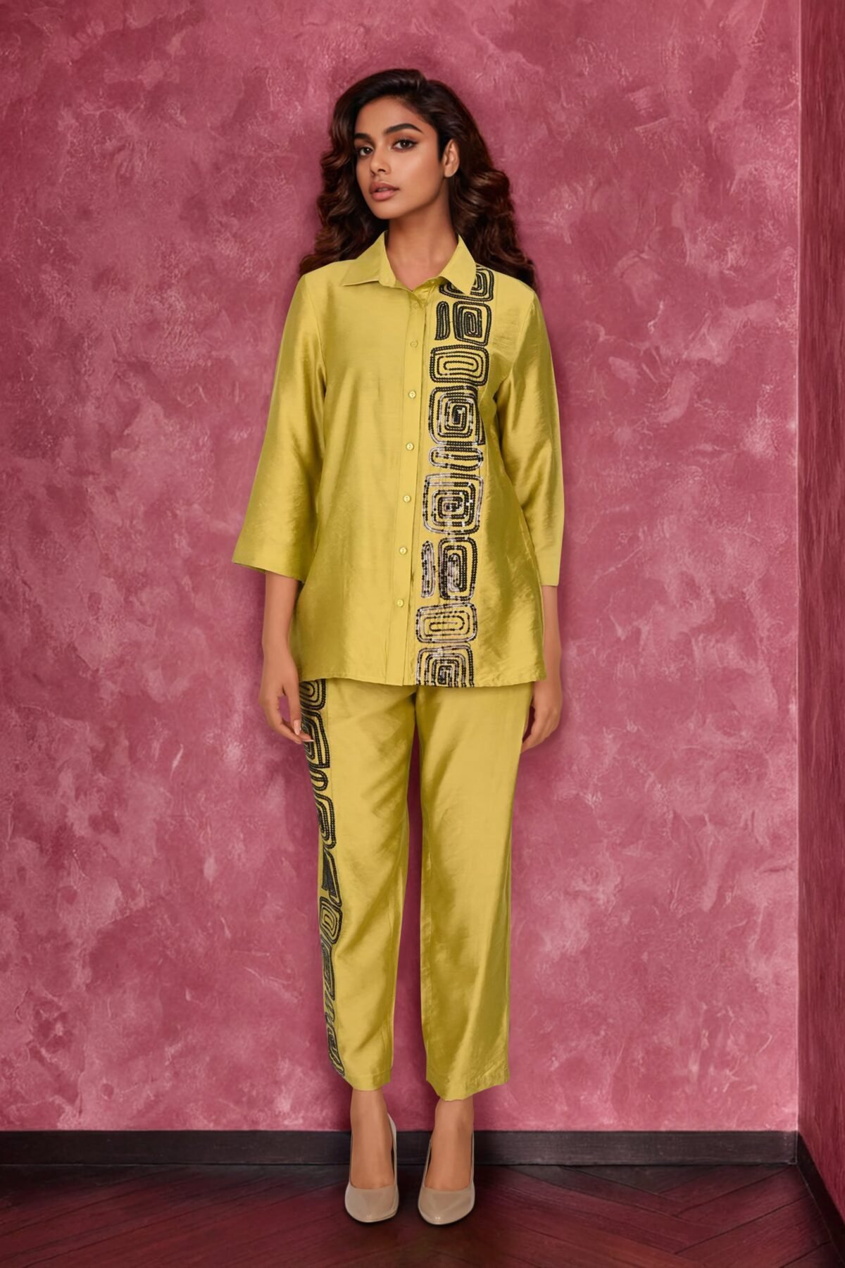Marigold Yellow Sequin Work Co-ord Set