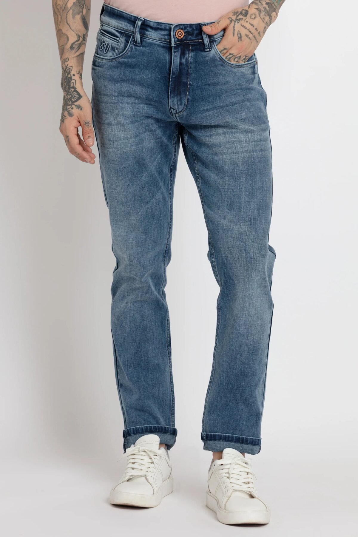 Mens Straight Slim Fit Dark Wash Denim