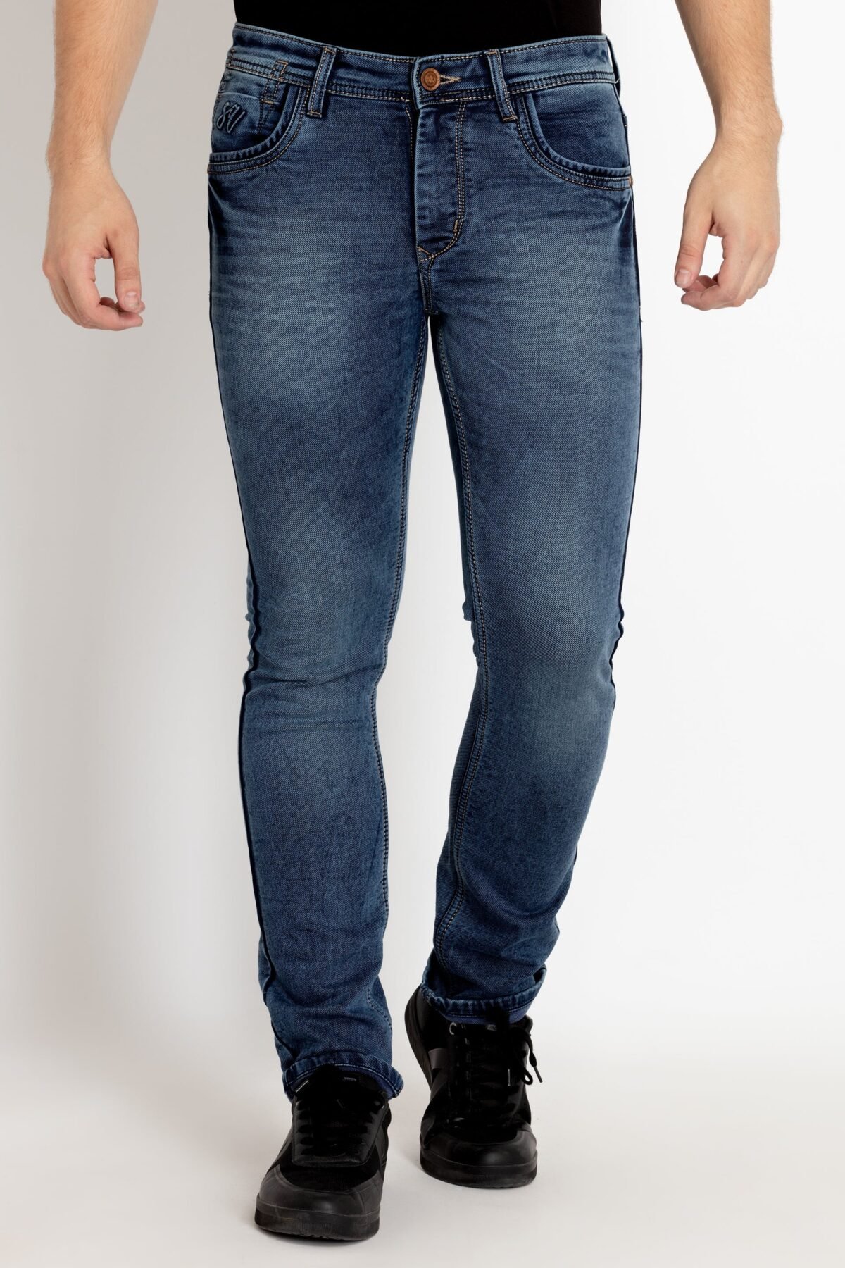 Mens Straight Slim Fit Mid Rise Denim