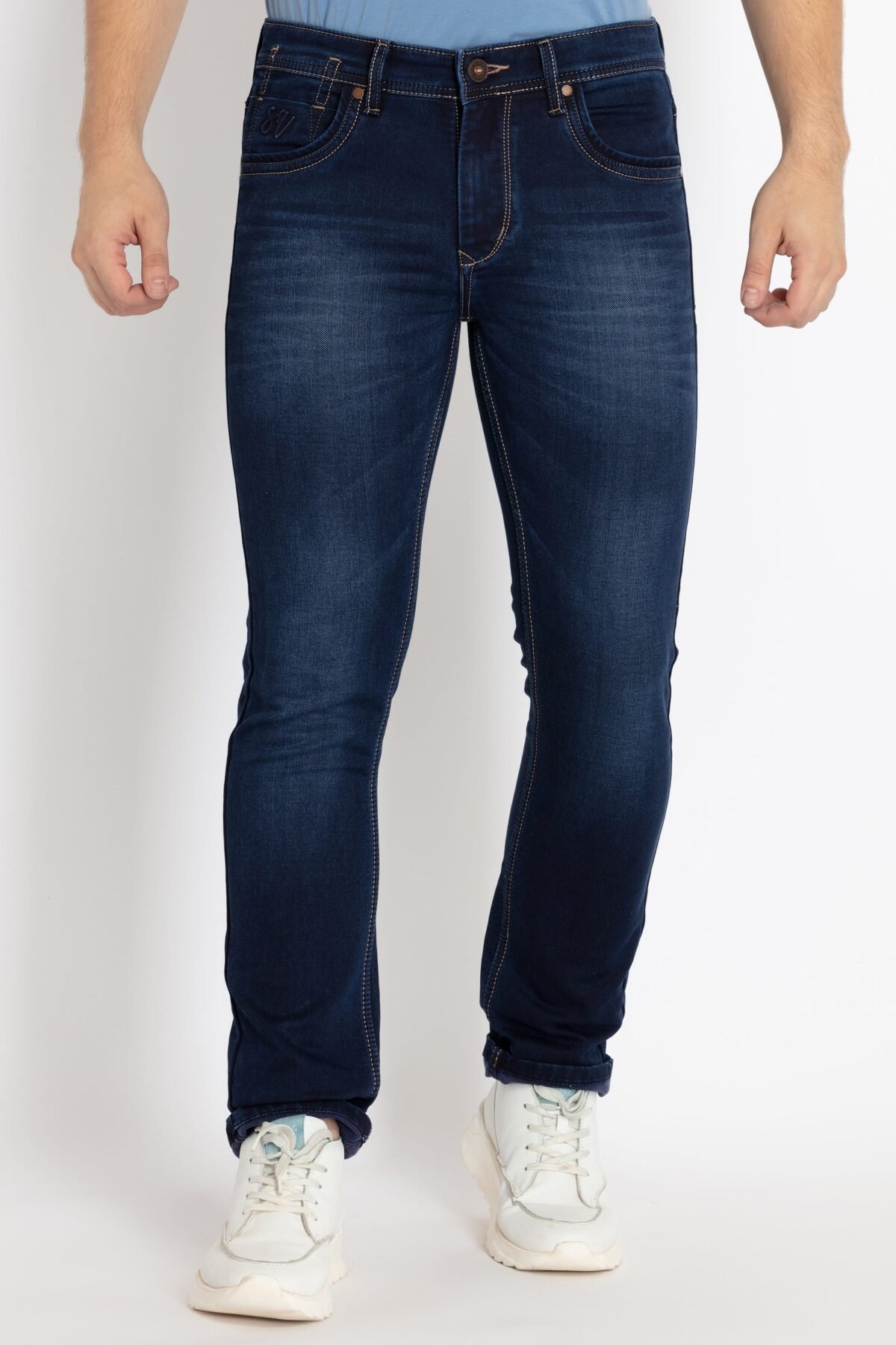 Mens Straight Slim Fit Dark Washed Denim