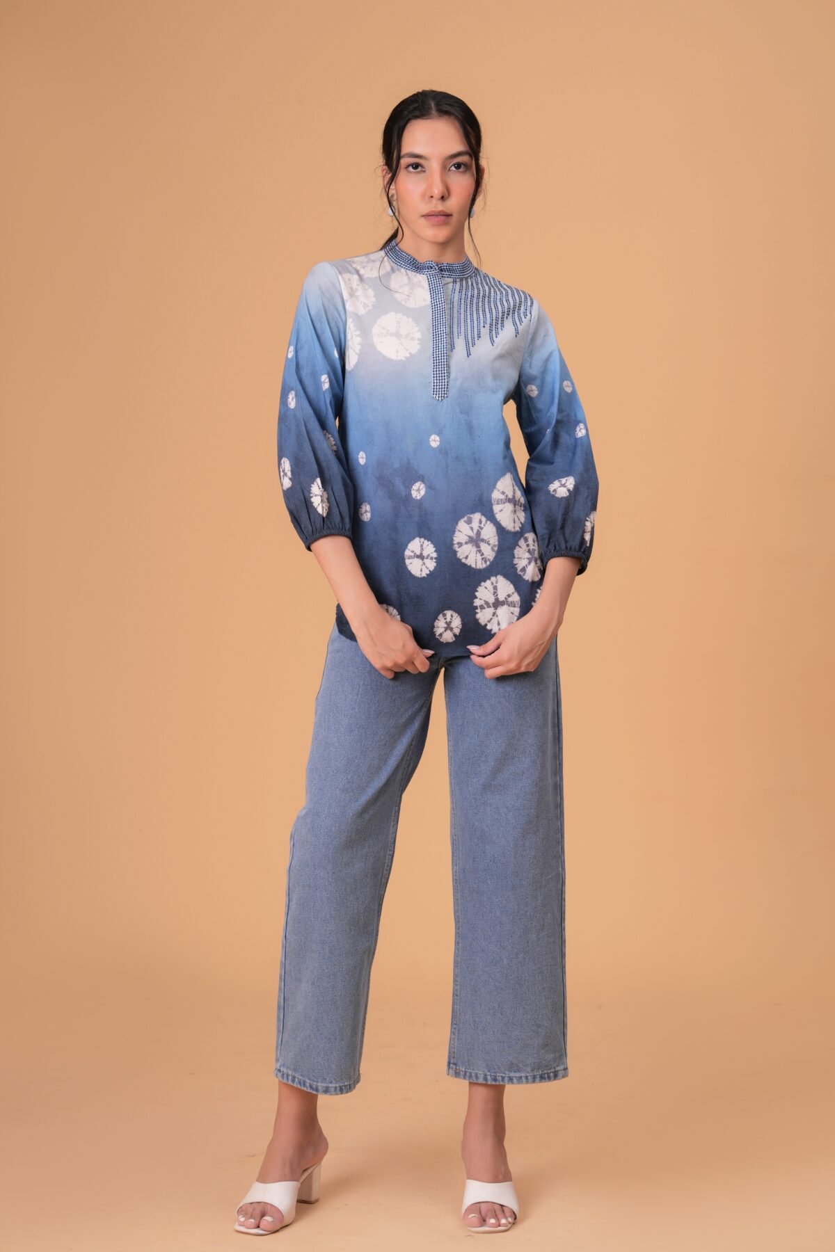 Elegant Blue Cotton Embroidered Top