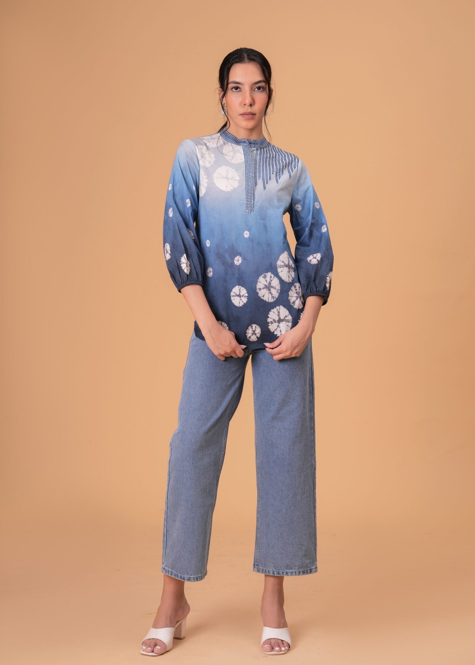 Elegant Blue Cotton Embroidered Top