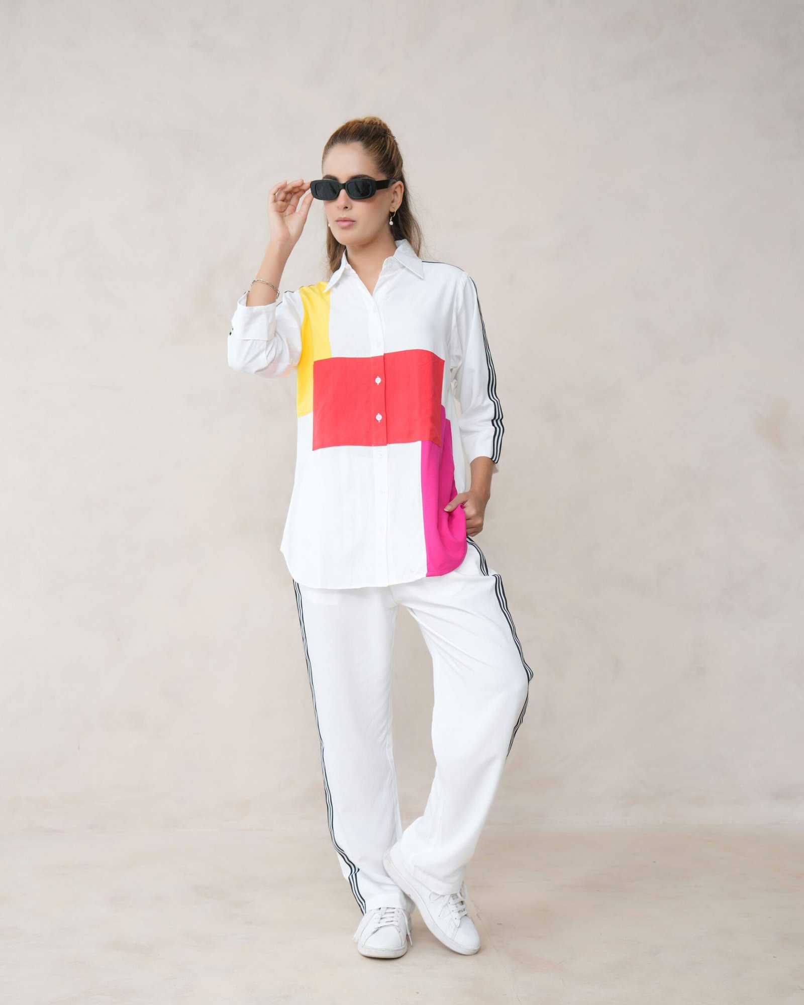 Women?s Multi-Color Cotton Embroidered Co-ord Set with Collar Neck Shirt