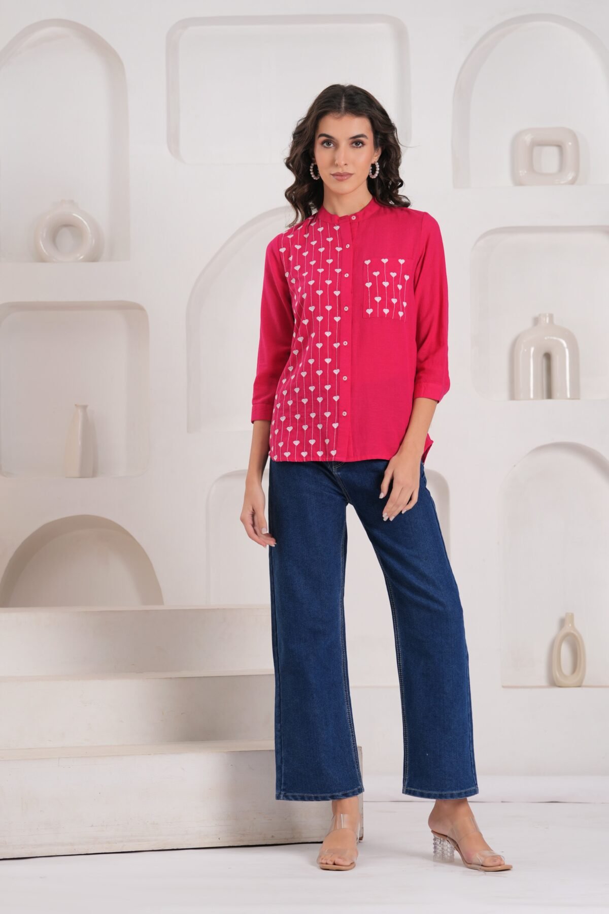 Pink Contemporary Threadwork Shirt
