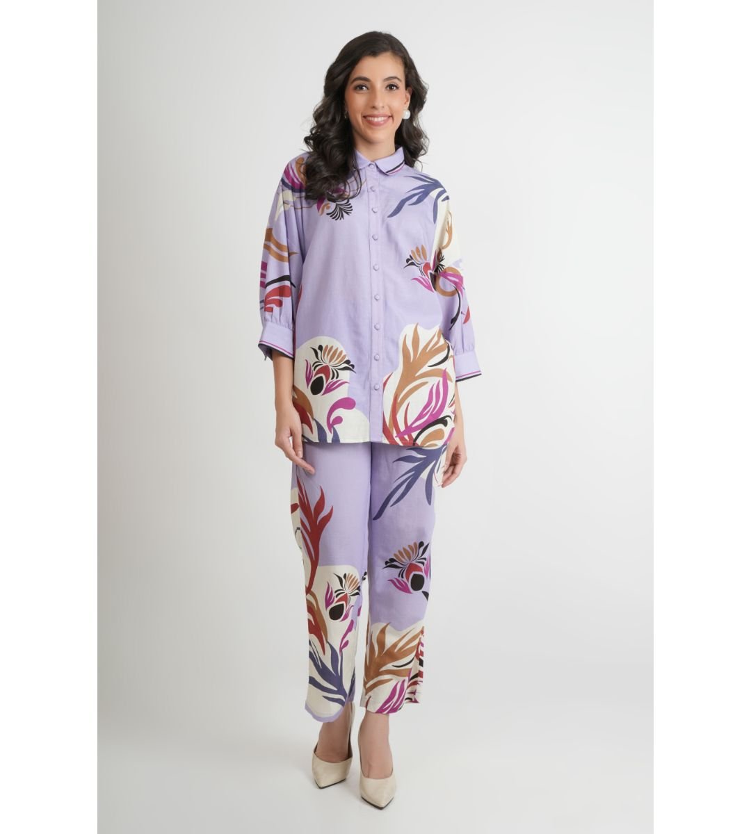 Lilac Cotton Collar Pattern Co-ord Set