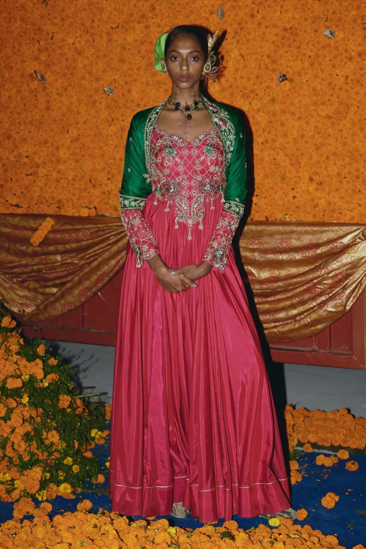 Pink soft silk anarkali set