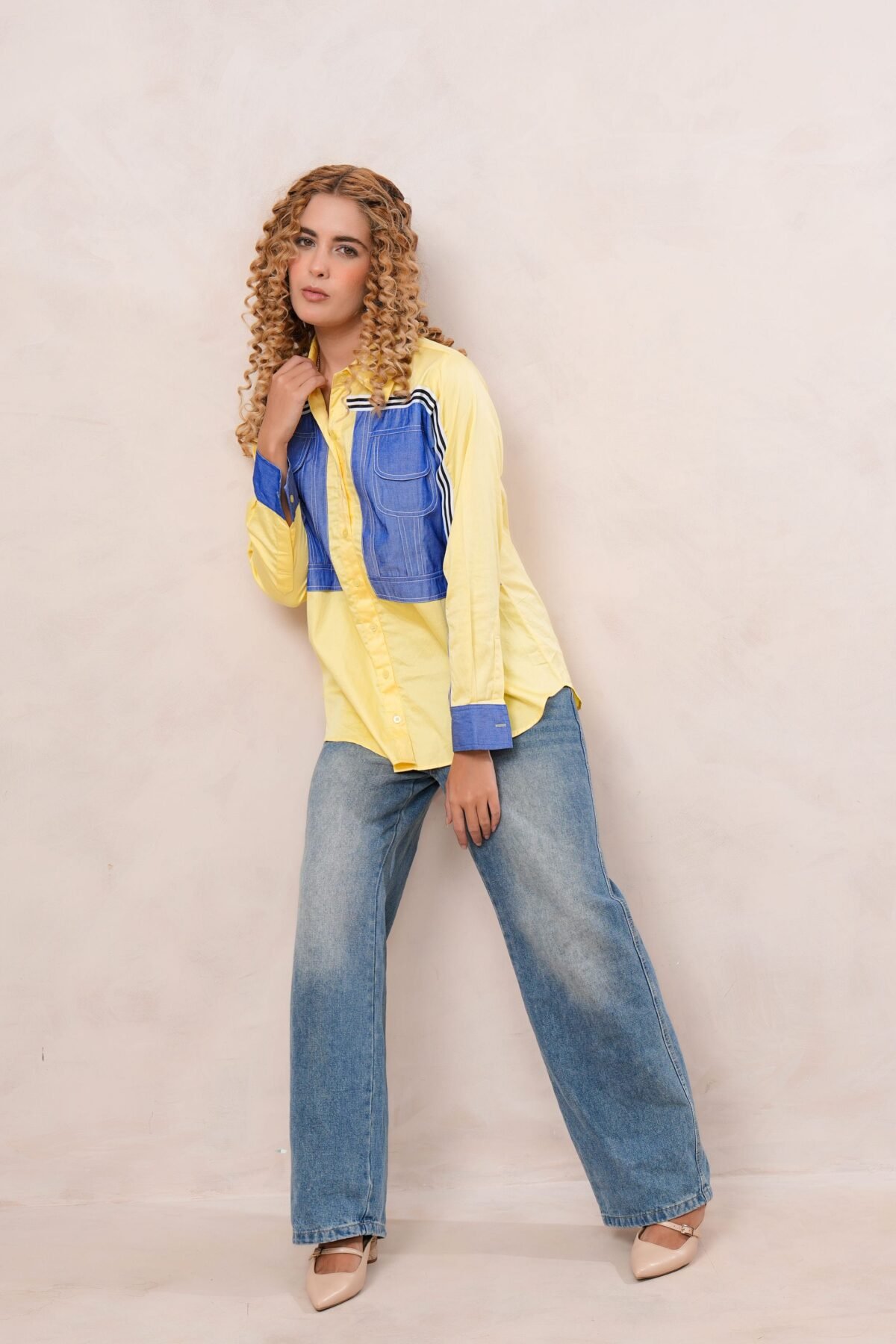 Yellow & Blue Contrast Cotton Shirt
