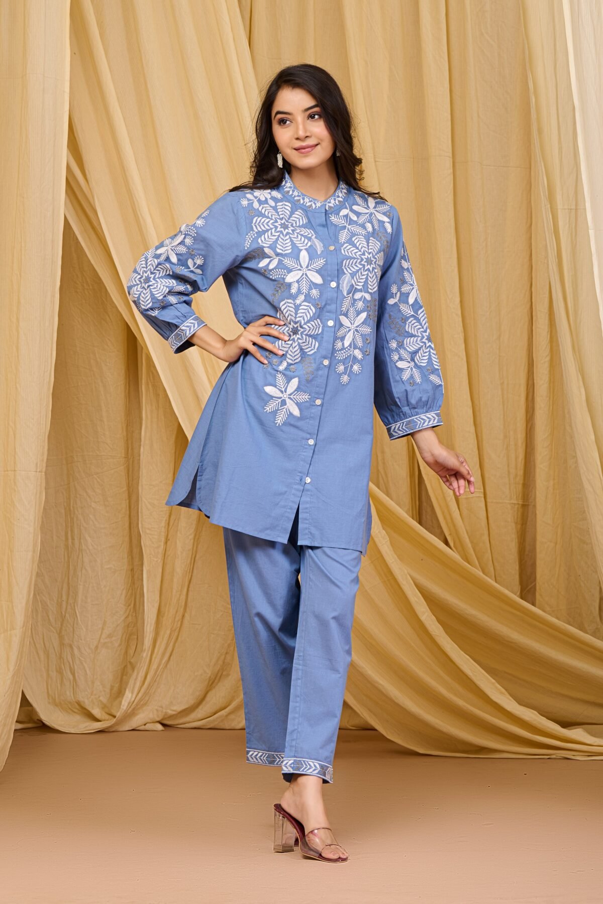 Sky Blue Blossom Cotton Co-ord Set