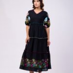 Elegant Cotton Black Hand Work Maxi Dress