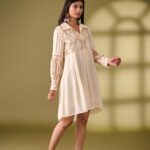 Beige Fit and Flare Cotton Dress