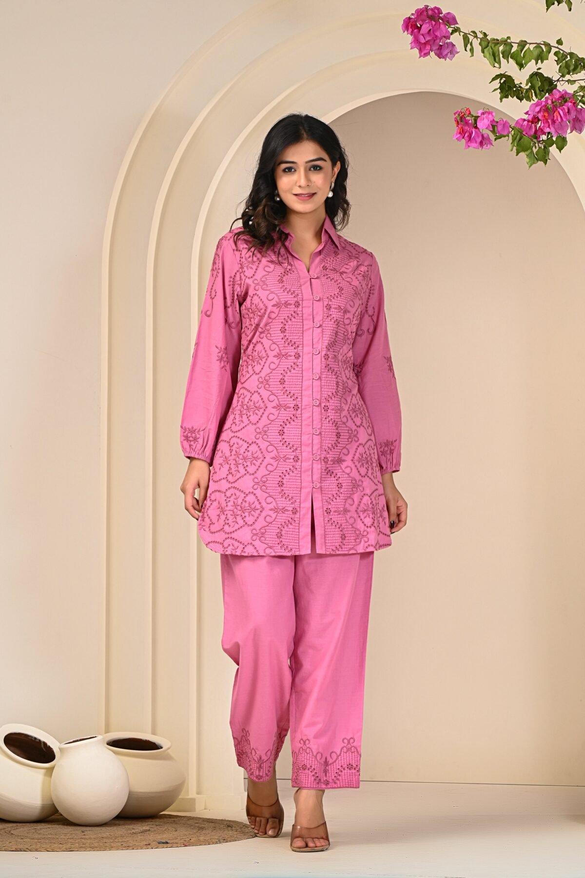 Pink Embroidered Co-Set