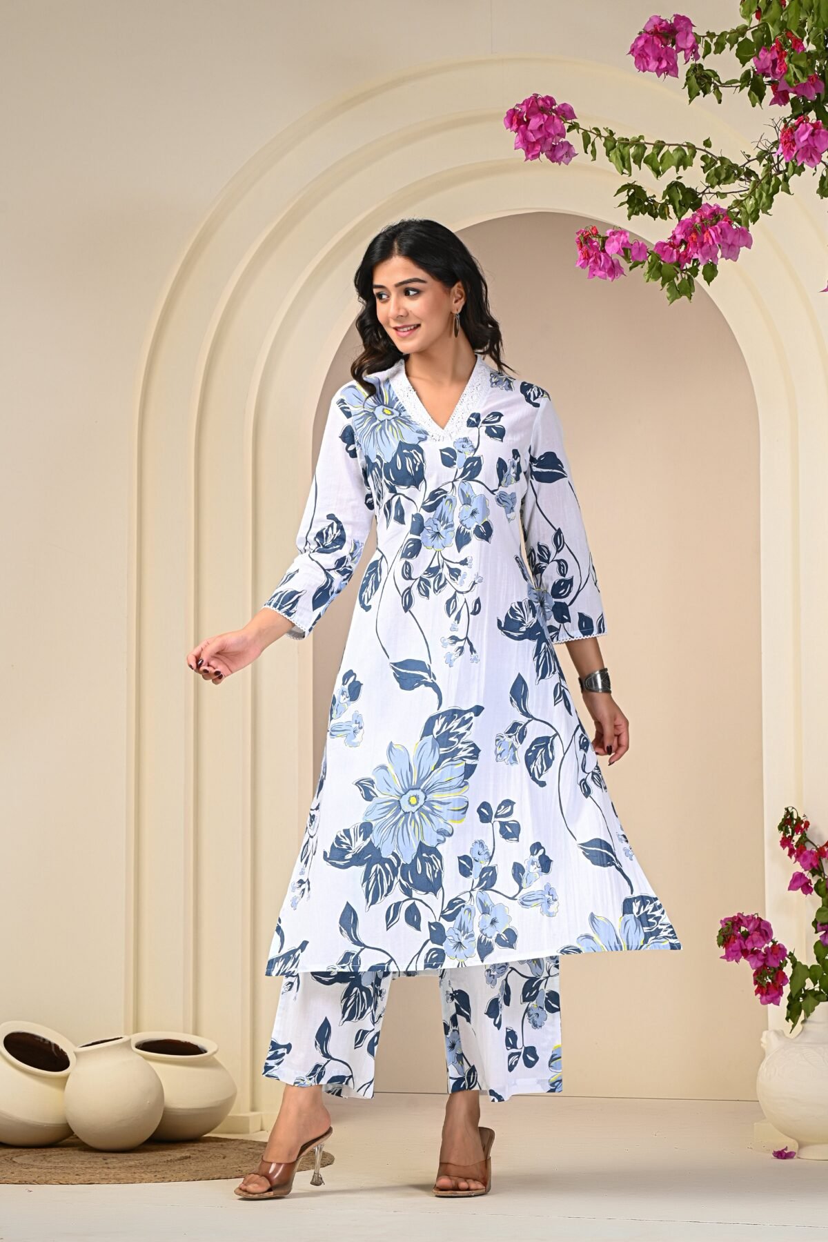Blue Floral Print Cotton Co-ord Set
