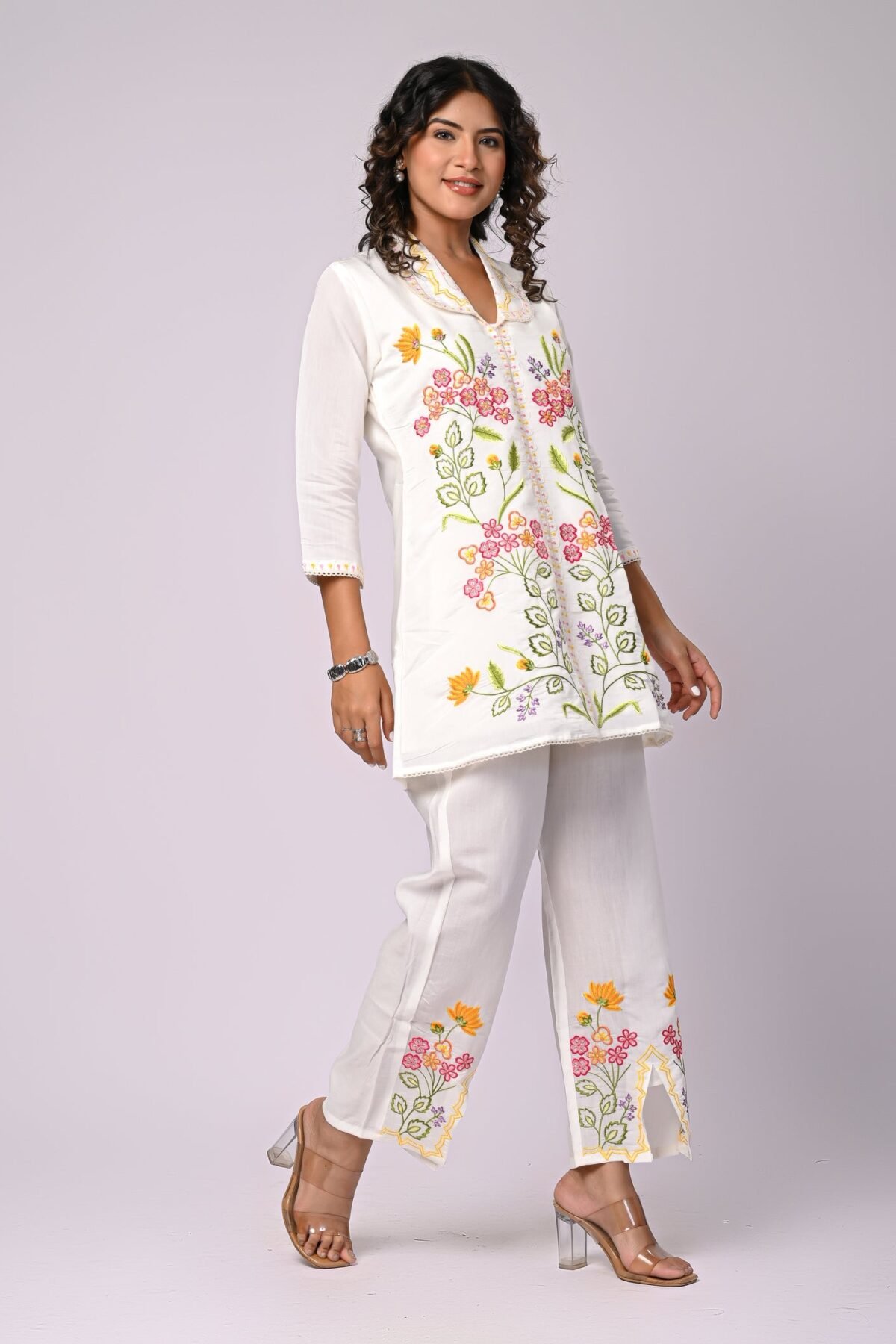 Off White Hand Work Roman Silk Co-Ord Set