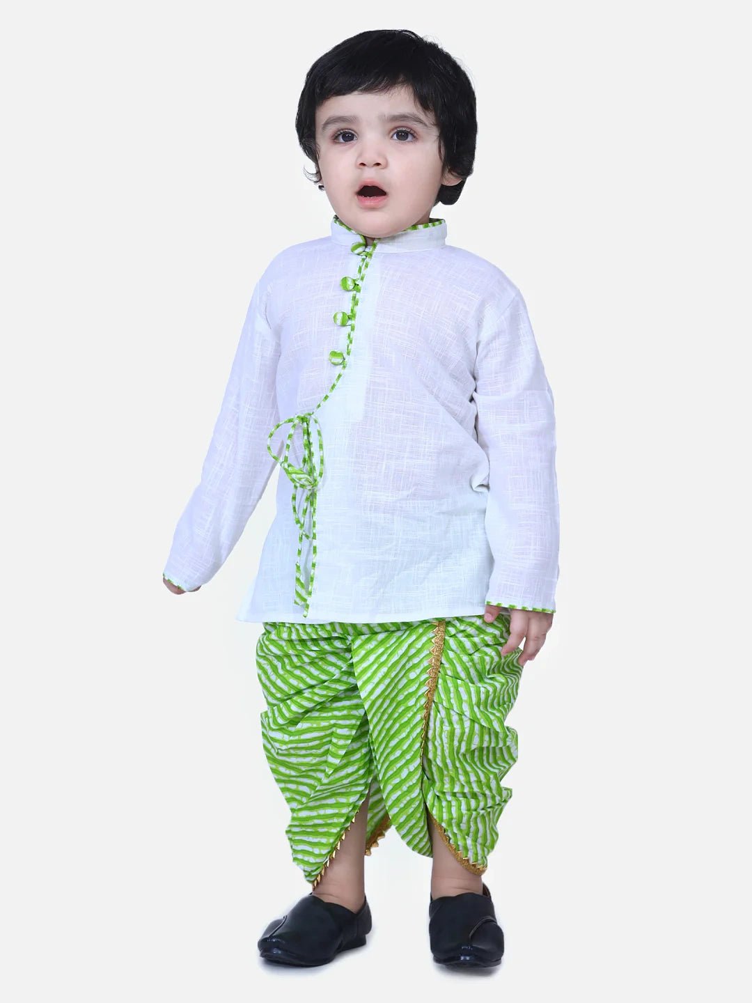 Fast Wear Full Sleeves Solid Color Kurta With Leheriya Dhoti