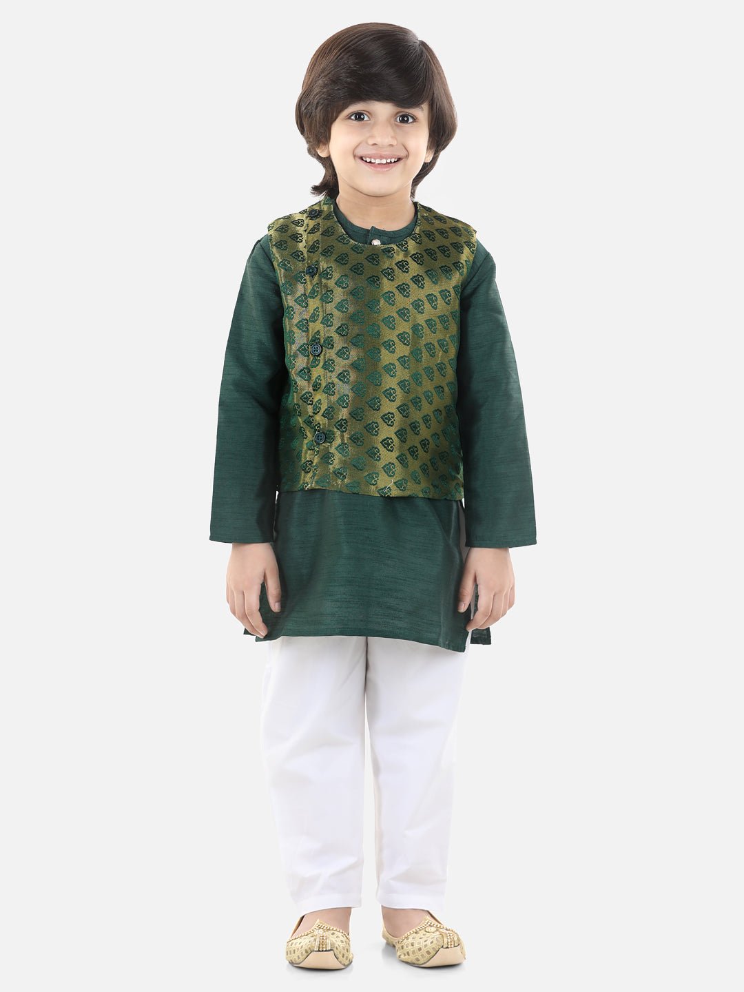 Fast Wear Full Sleeves Solid Colour Kurta With Jacquard Jacket and Pajama Sets