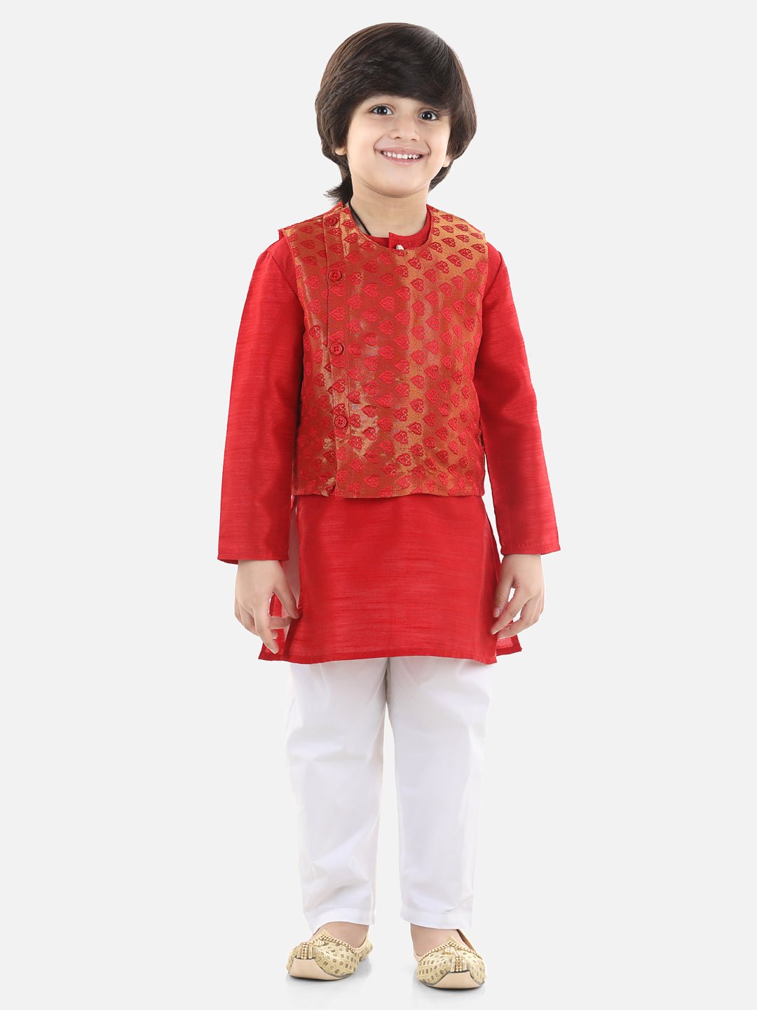 Fast Wear Full Sleeves Solid Colour Kurta With Jacquard Jacket and Pajama Sets
