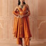 Burnt orange printed anarkali set