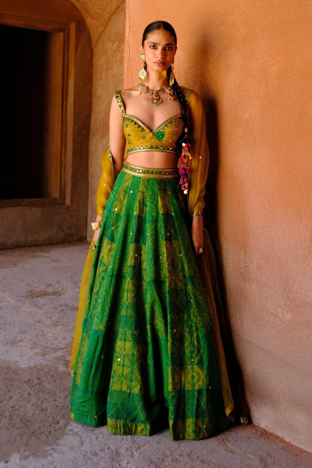 Tara green printed lehenga set
