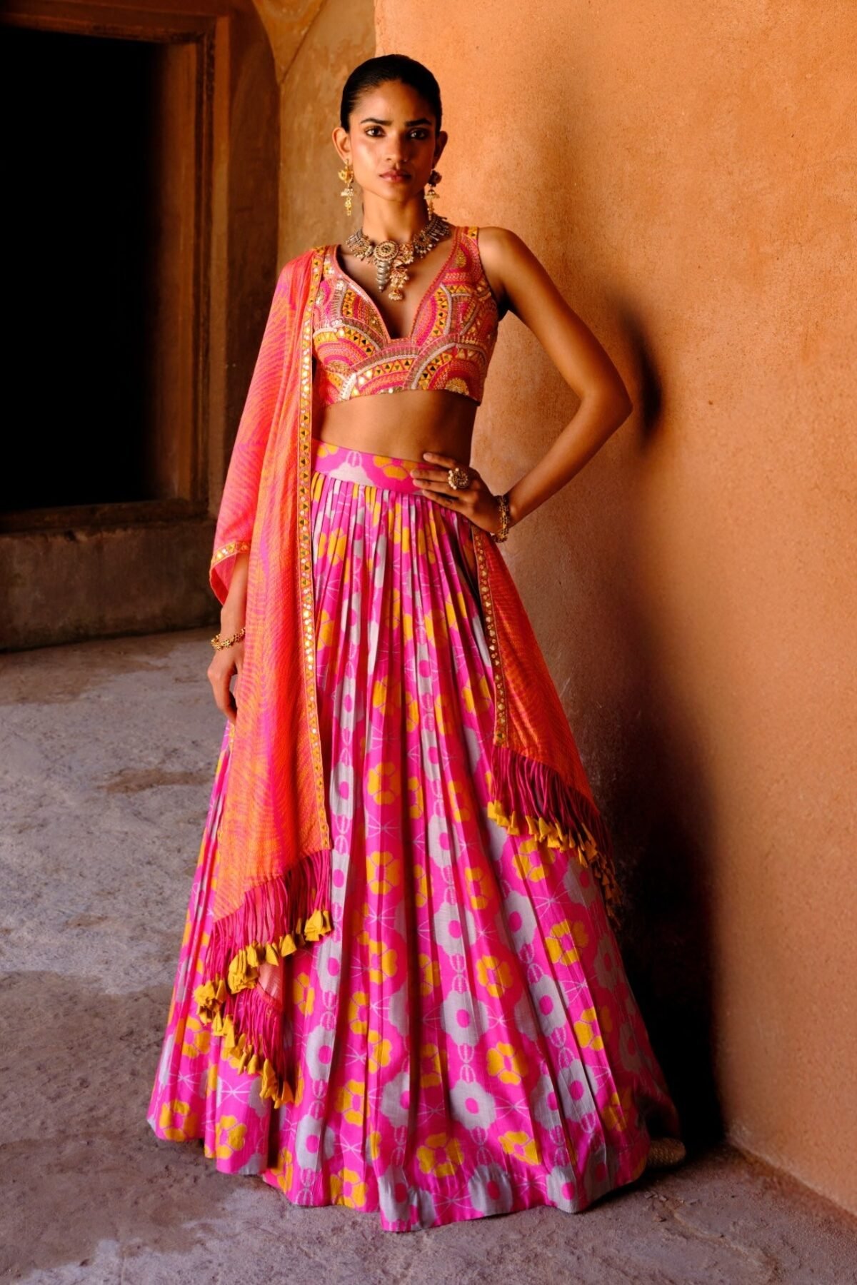 Suhana pink printed lehenga set