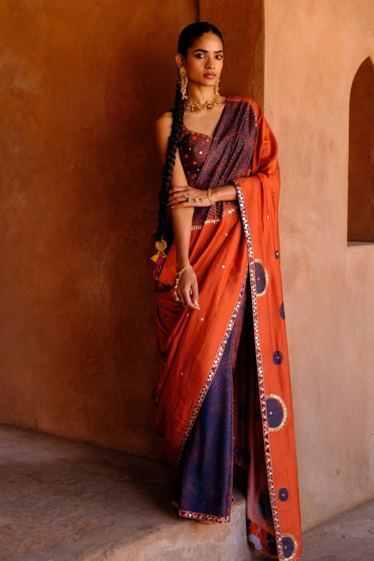 Inaaya rust printed sari and blouse