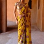 Navya yellow printed sari and blouse