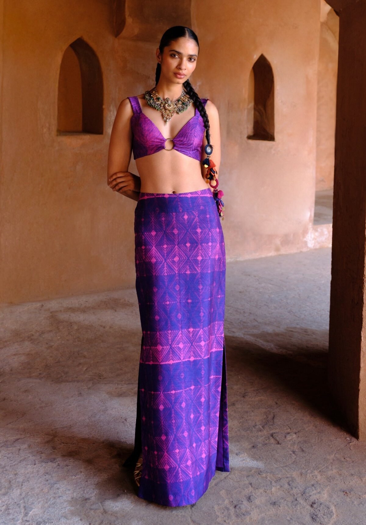 Aarya blue printed skirt and crop top