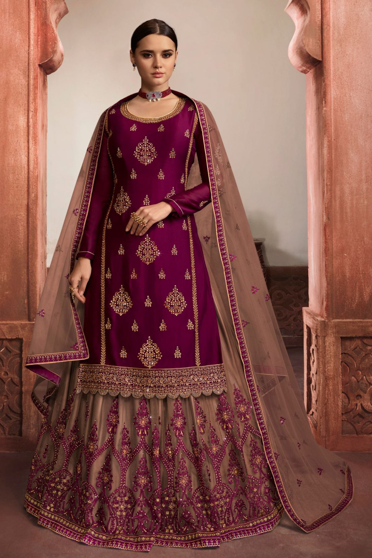 Alia Bhatt Shalwar Kameez ? Wine Embroidered Set