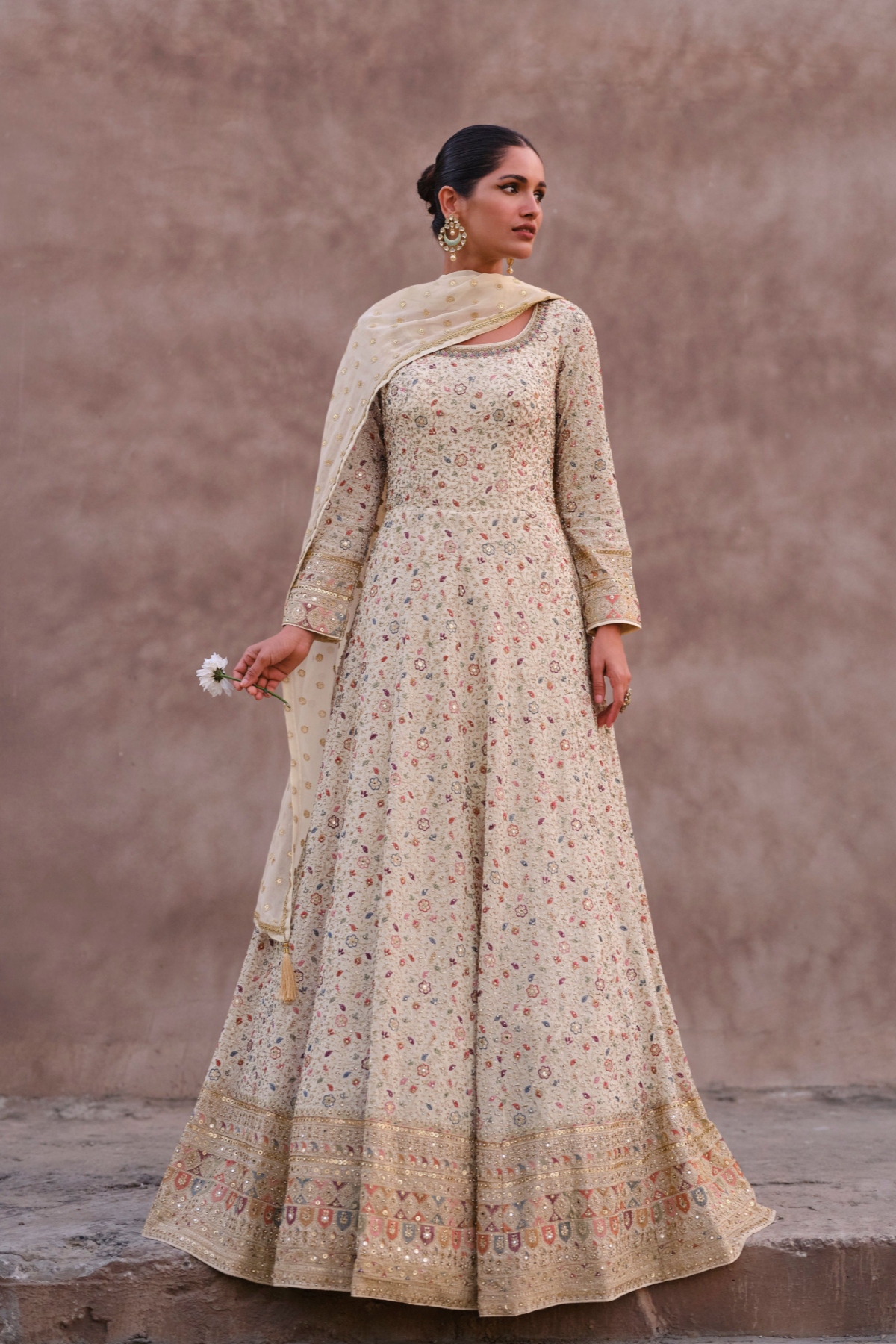 White Anarkali Salwar Suit Reay to Wear Long Dupatta Dresses for Her