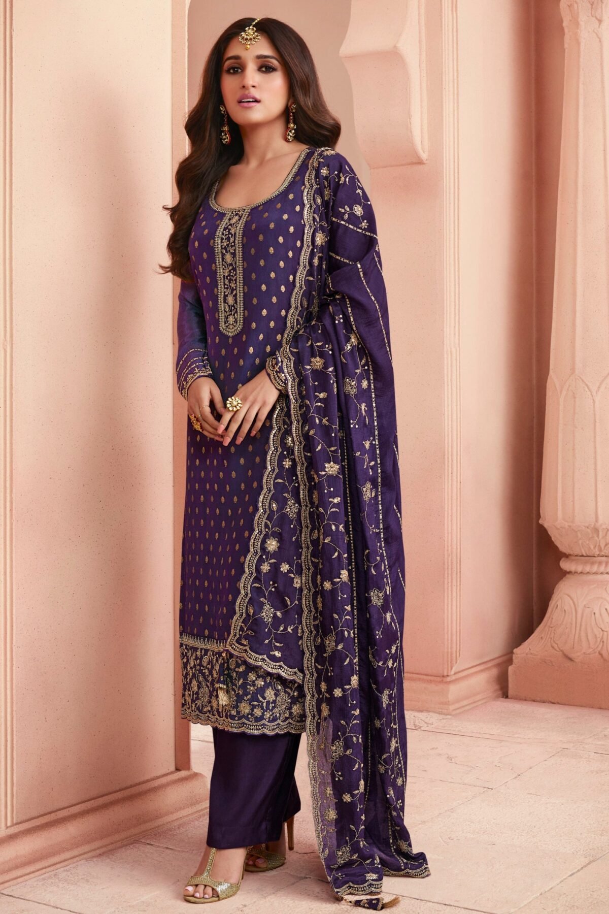 Purple Women Salwar Kurta in Elegant Jacquard Style