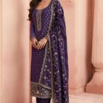 Purple Women Salwar Kurta in Elegant Jacquard Style
