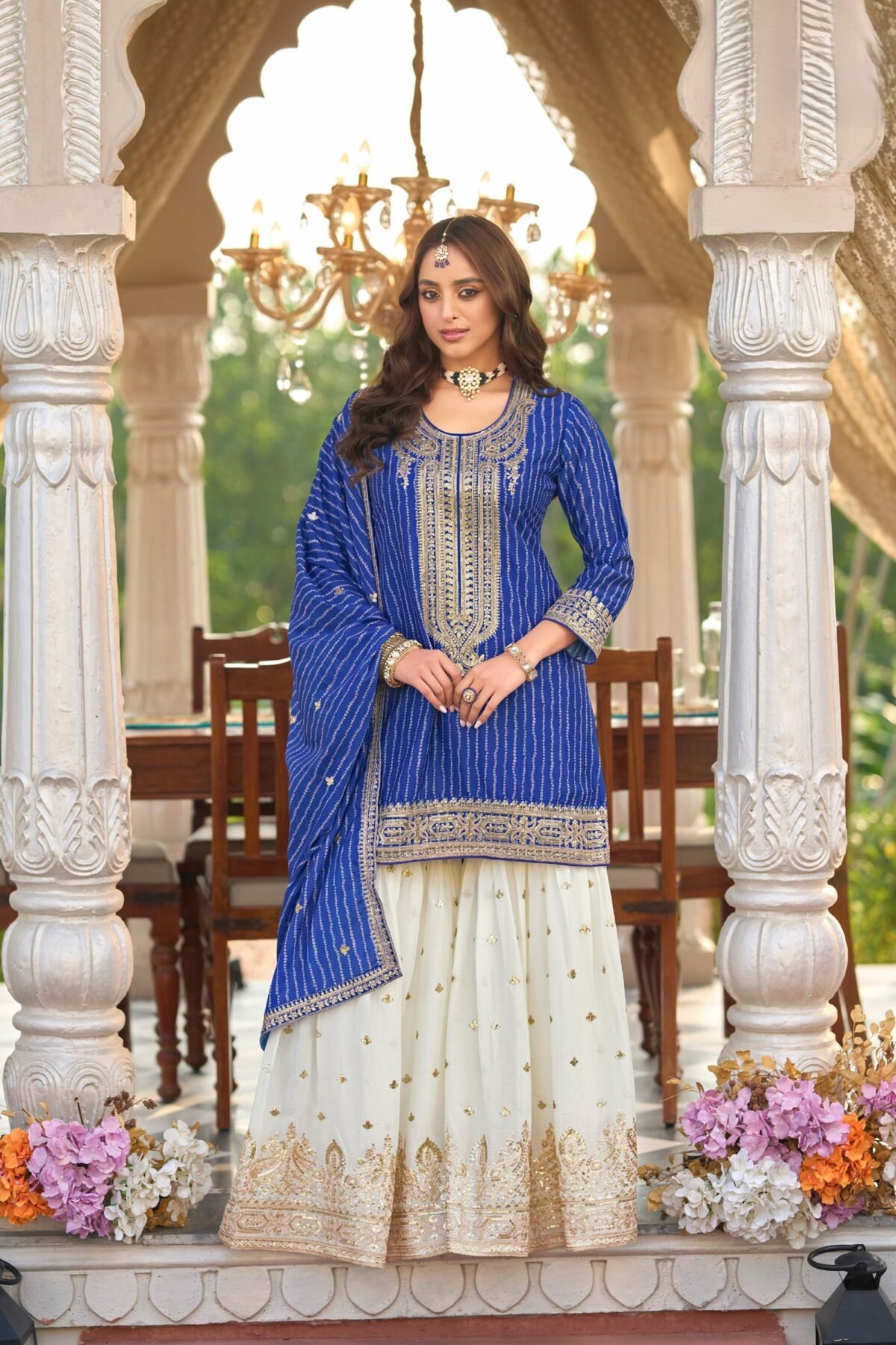 Sharara Suit For Women In Blue With Embroidered Detail