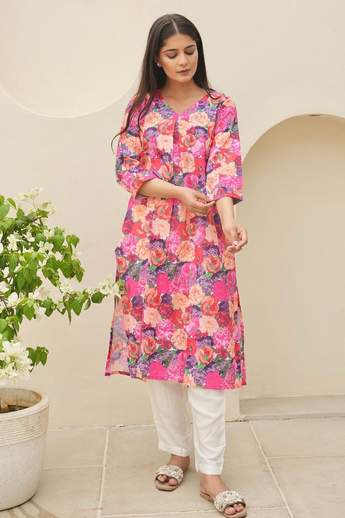 Pink Flower Digital Print Co-Ord Set